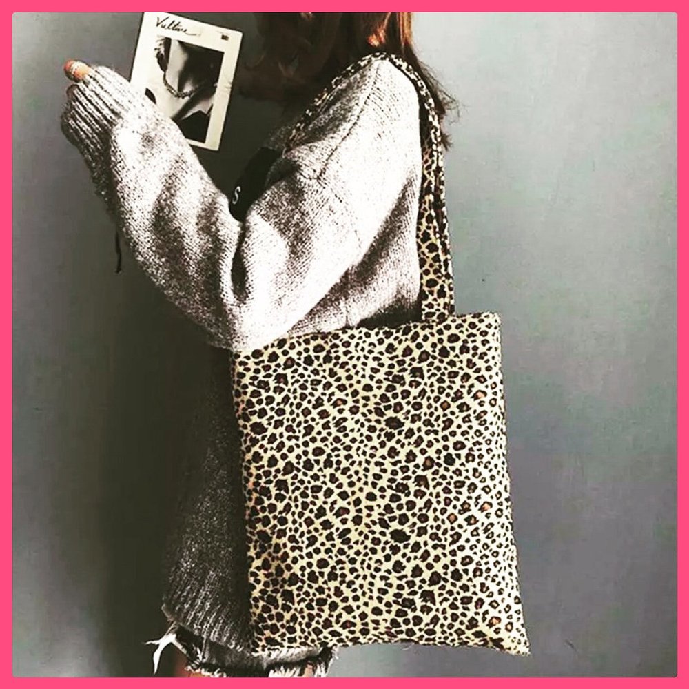 Leopard Print Tote Soft Cotton Canvas Casual Chic Shoulders Bag Shopping / New